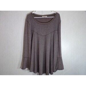 Weekend Suzanne Betro Womens Tunic Top L Brown Ribbed Long Bell Sleeve